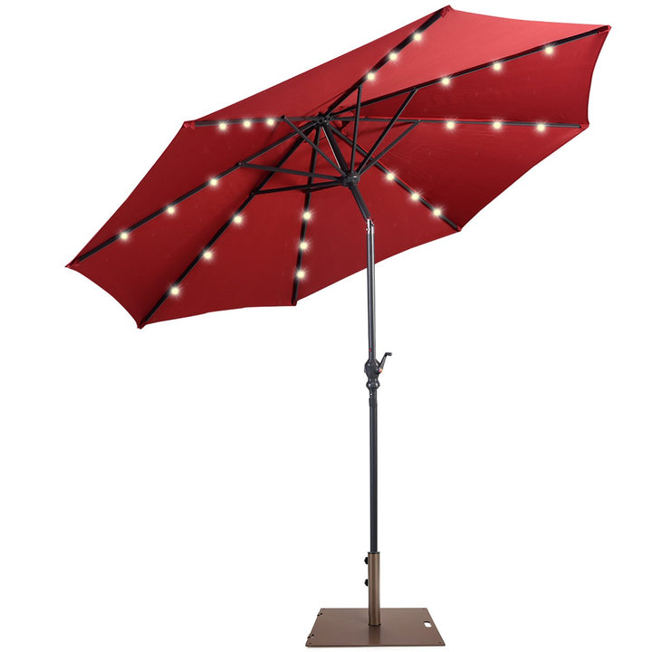 Costway 10ft Solar Lights Patio Umbrella Outdoor W/ 50 LBS Movable Umbrella Stand Red Image 4