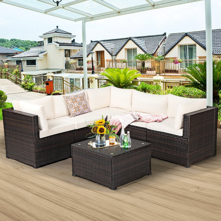 Costway 6PCS Rattan Patio Sectional Sofa Conversation Set Outdoor Image 1