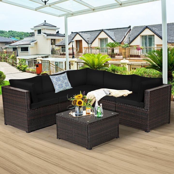 Costway 6PCS Rattan Patio Sectional Sofa Conversation Set Outdoor Image 1