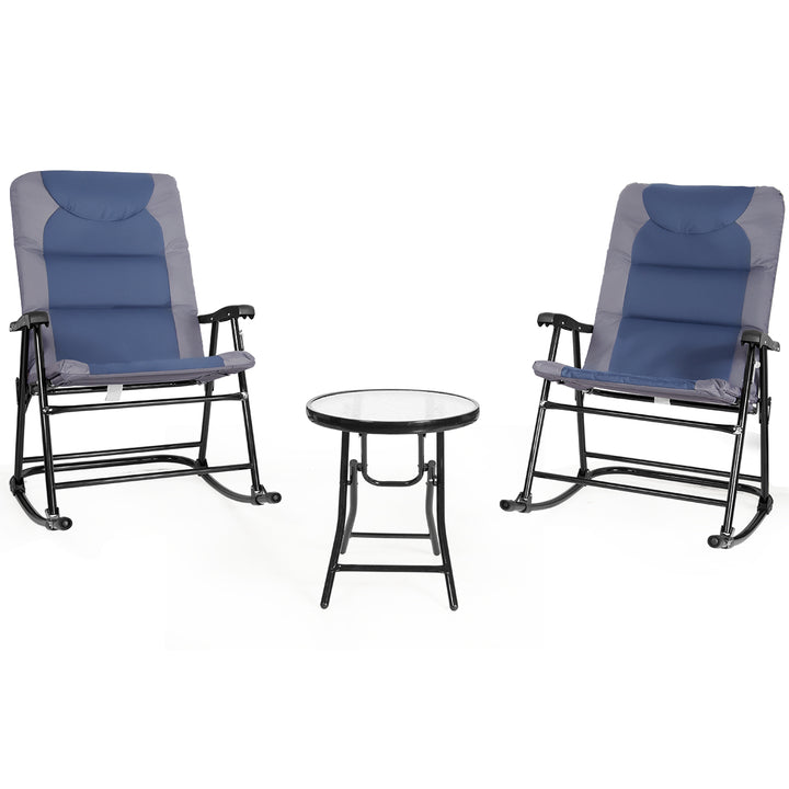 3PCS Folding Bistro Set Rocking Chair Cushioned Table Garden Furniture Image 10