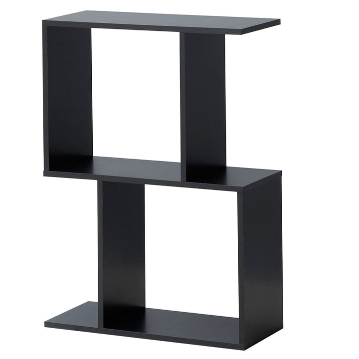 2/3/4-tier S-Shaped Bookcase Free Standing Storage Rack Wooden Display Decor Black Image 1