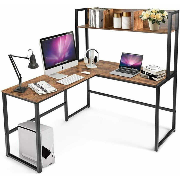 Costway 55 L-Shaped Desk Corner Computer Desk w/Hutch Image 1