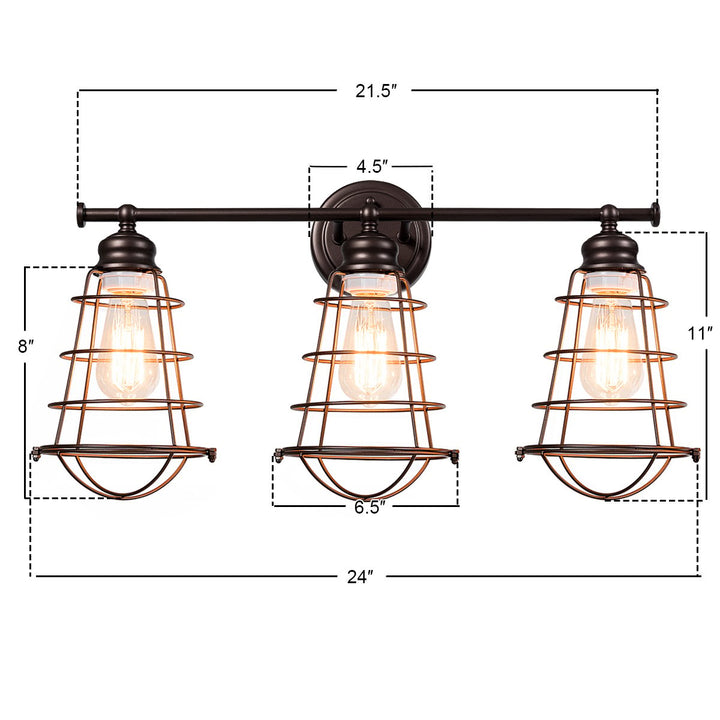 3-Light Vanity Light Metal Wire Cage Wall Sconce Bathroom Fixture Artist Lamp Image 2