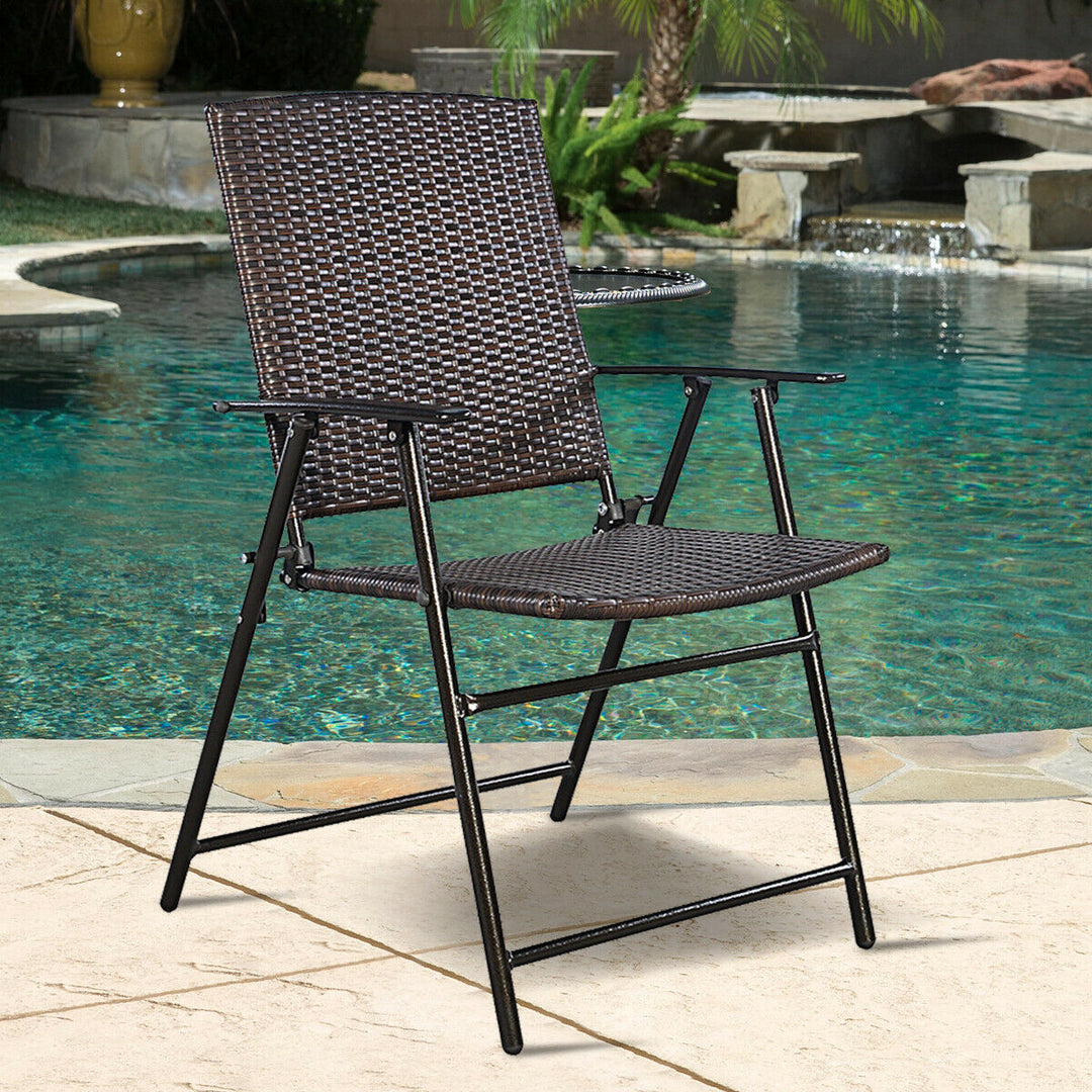 Set of 4 Folding Rattan Chair Outdoor Indoor Furniture Brown Image 4