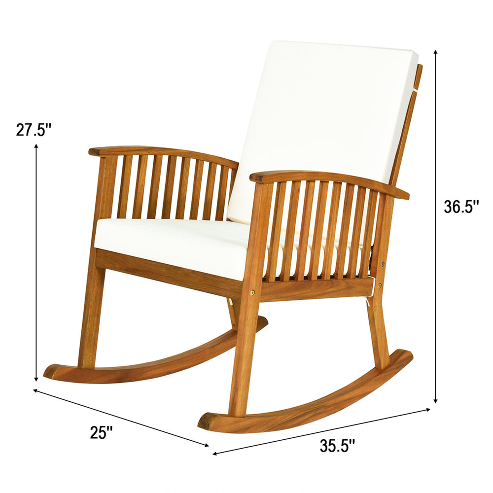 2PC Acacia Wood Rocking Chair Garden Lawn W/ Cushion Image 2