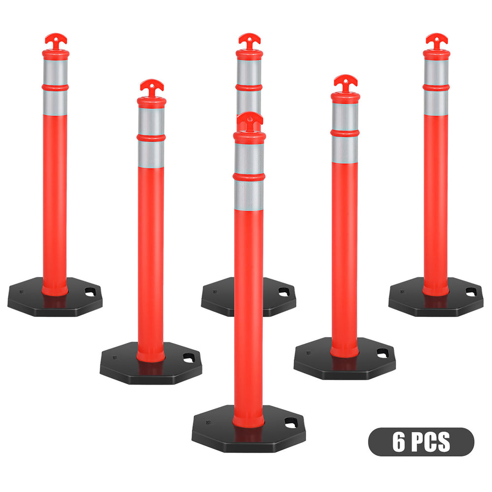 6 Pack 45 Orange Traffic Delineator Post Cone w/ Rubber Base and Reflective Bands Image 2