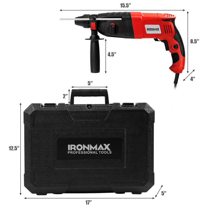 1/2 Electric Rotary Hammer Drill 3 Mode SDS-Plus Chisel Kit 1100W Image 2