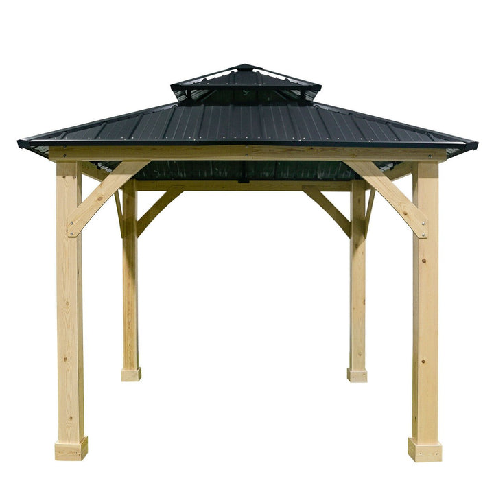 10x10 Outdoor Patio Hardtop Gazebo Double Steel Roof Solid Wood Frame Image 1