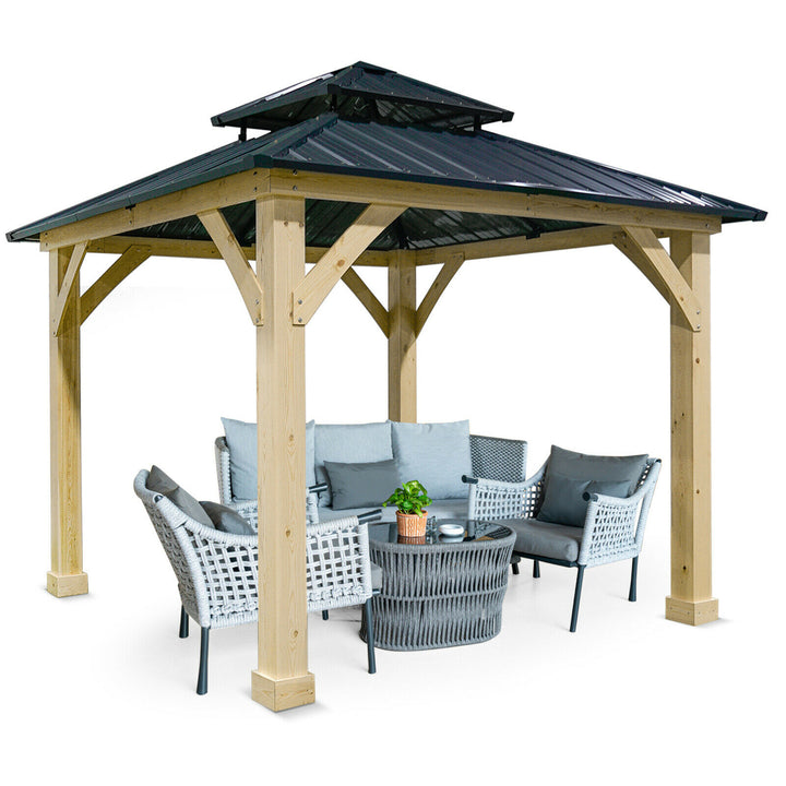 10x10 Outdoor Patio Hardtop Gazebo Double Steel Roof Solid Wood Frame Image 2