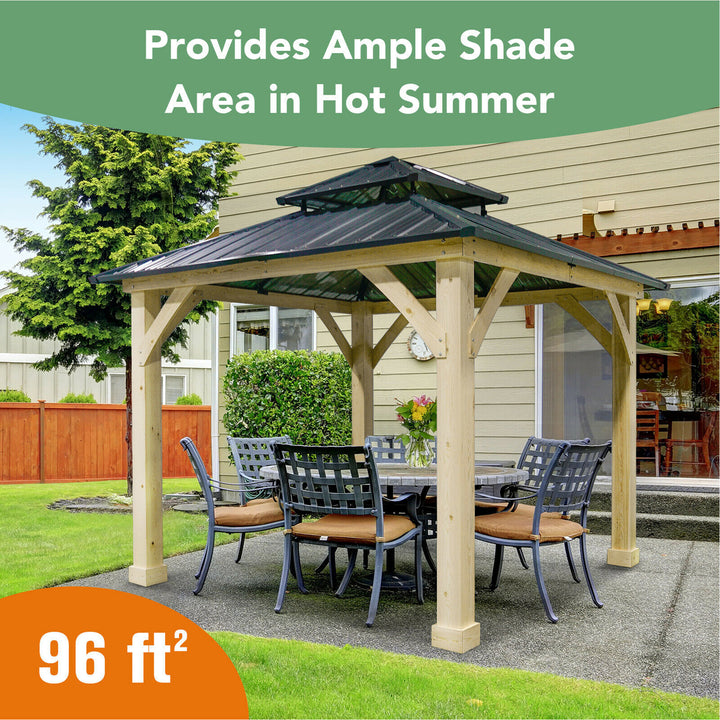 10x10 Outdoor Patio Hardtop Gazebo Double Steel Roof Solid Wood Frame Image 3