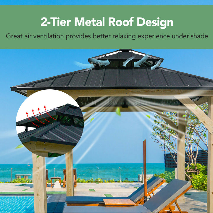 10x10 Outdoor Patio Hardtop Gazebo Double Steel Roof Solid Wood Frame Image 5