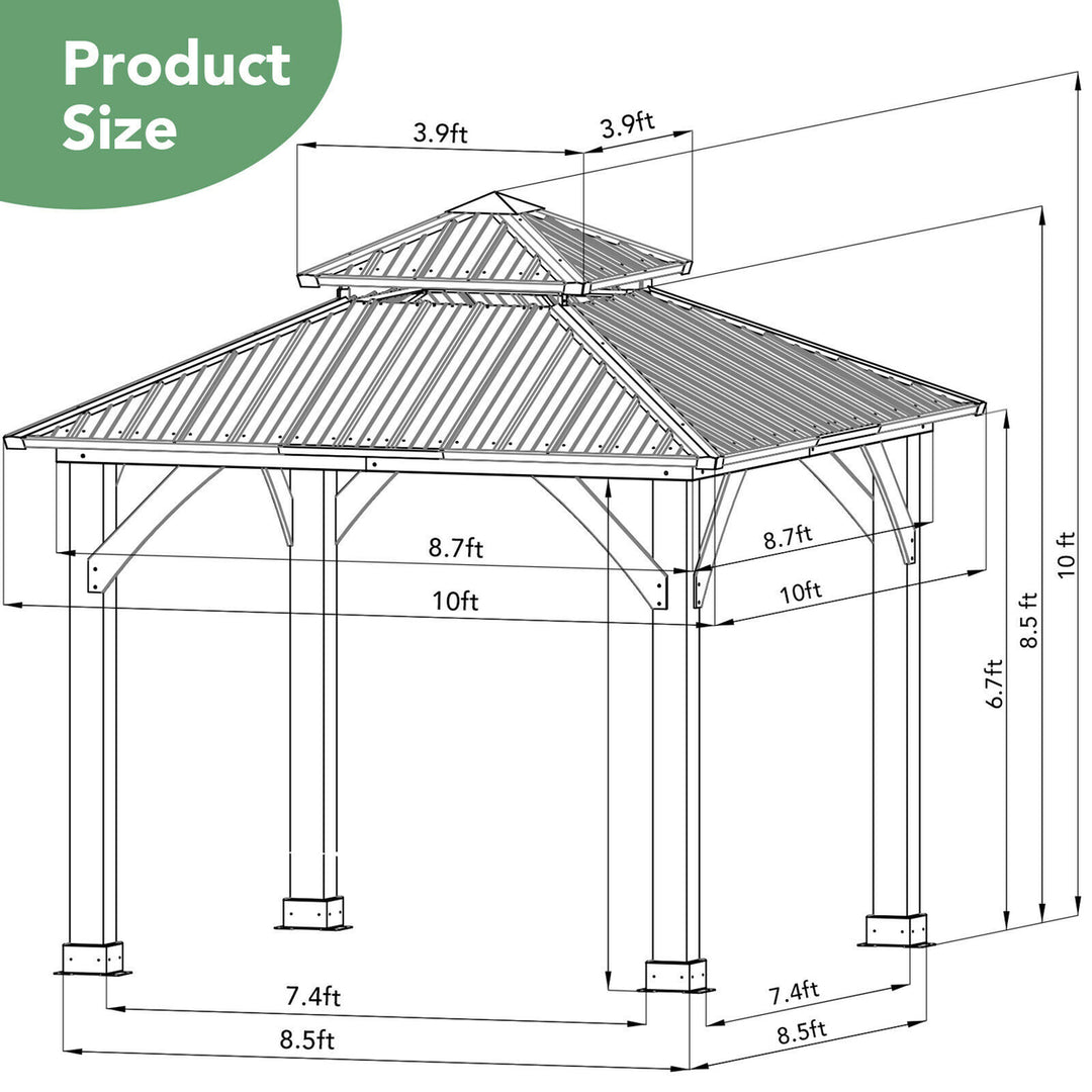 10x10 Outdoor Patio Hardtop Gazebo Double Steel Roof Solid Wood Frame Image 8