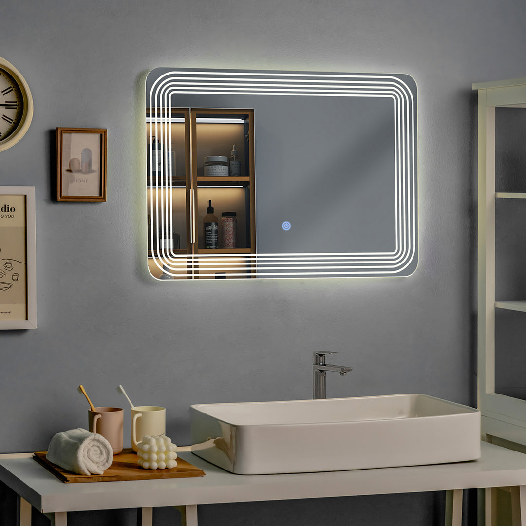 Rectangle Bathroom LED Mirror Wall Mounted 3-Color Dimmable Touch Switch Makeup Image 3