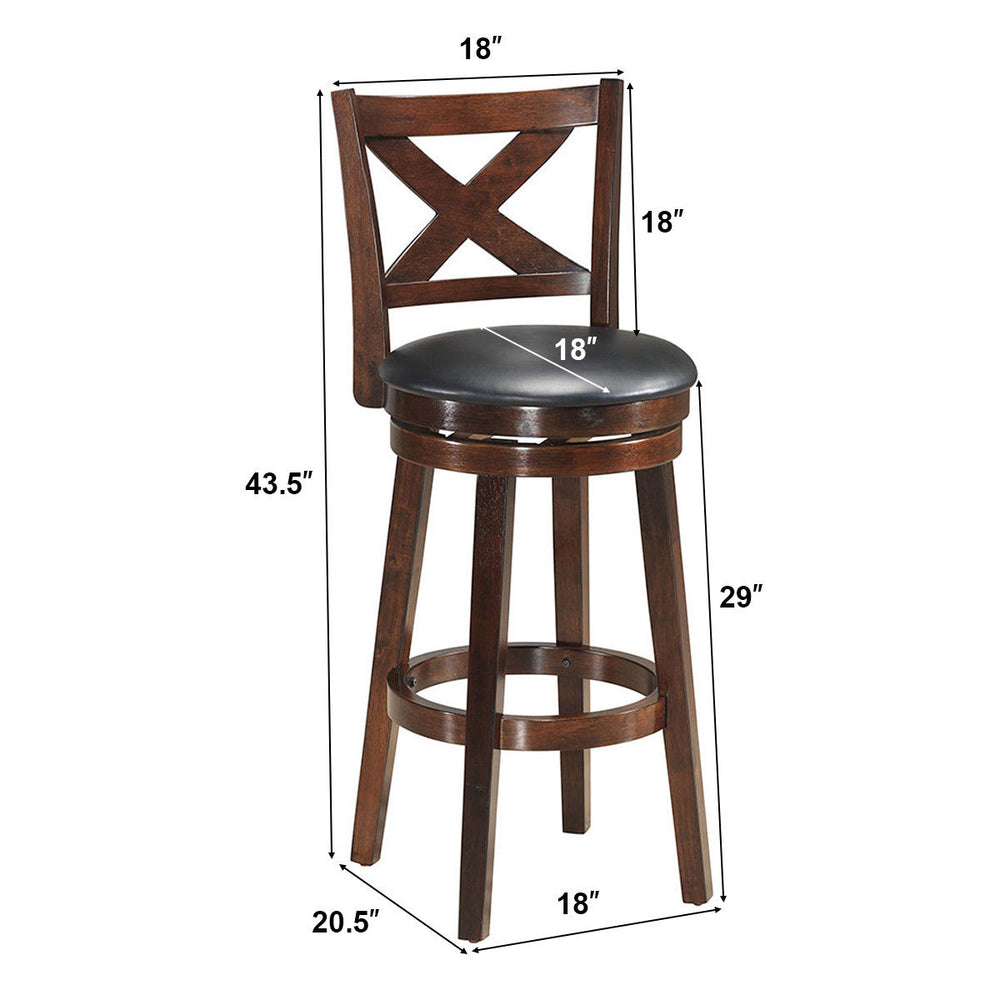 Swivel Stool 29 Bar Height X-Back Upholstered Dining Chair Rubber Wood Kitchen Espresso Image 2