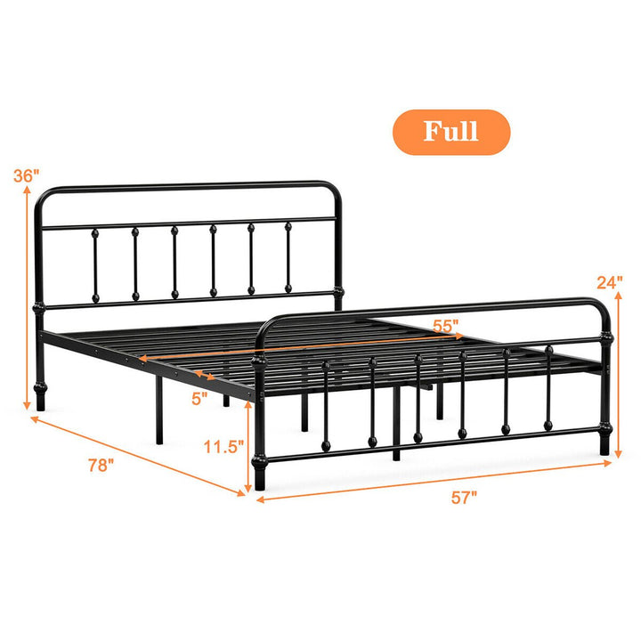 Full Size Metal Steel Bed Frame W/ Stable Metal Slats Headboard Footboard Black Image 3