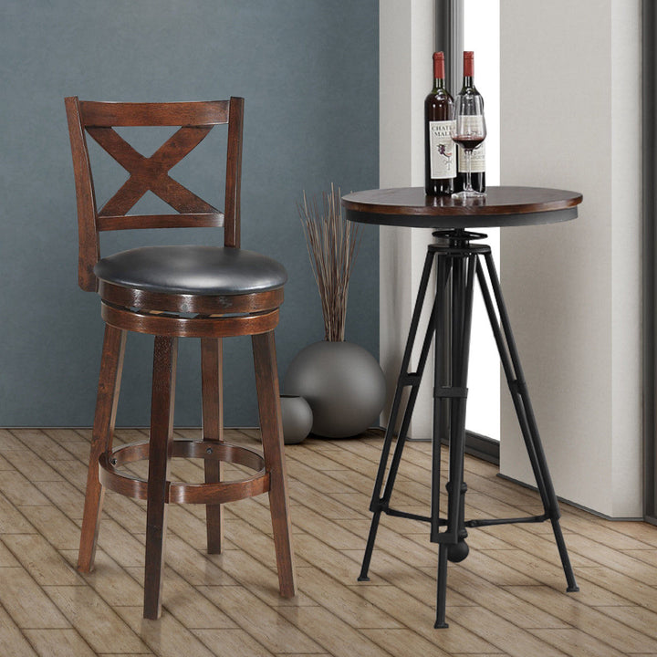 Swivel Stool 29 Bar Height X-Back Upholstered Dining Chair Rubber Wood Kitchen Espresso Image 4