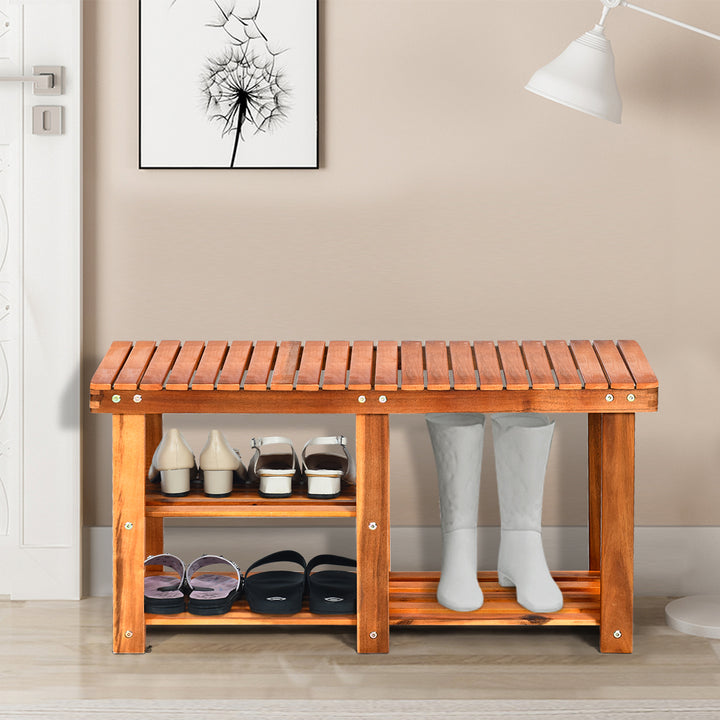 3-Tier Wood Shoe Rack Shoe Bench Freestanding Boots Storage Organizer Heavy-duty Image 3