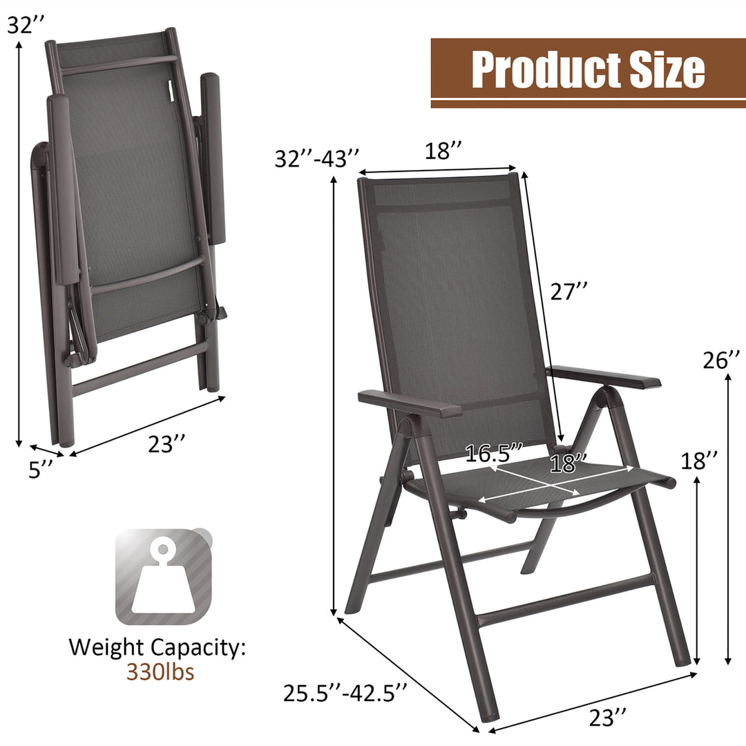 2PCS Patio Folding Dining Chairs Aluminium Adjustable Back Gray Image 2