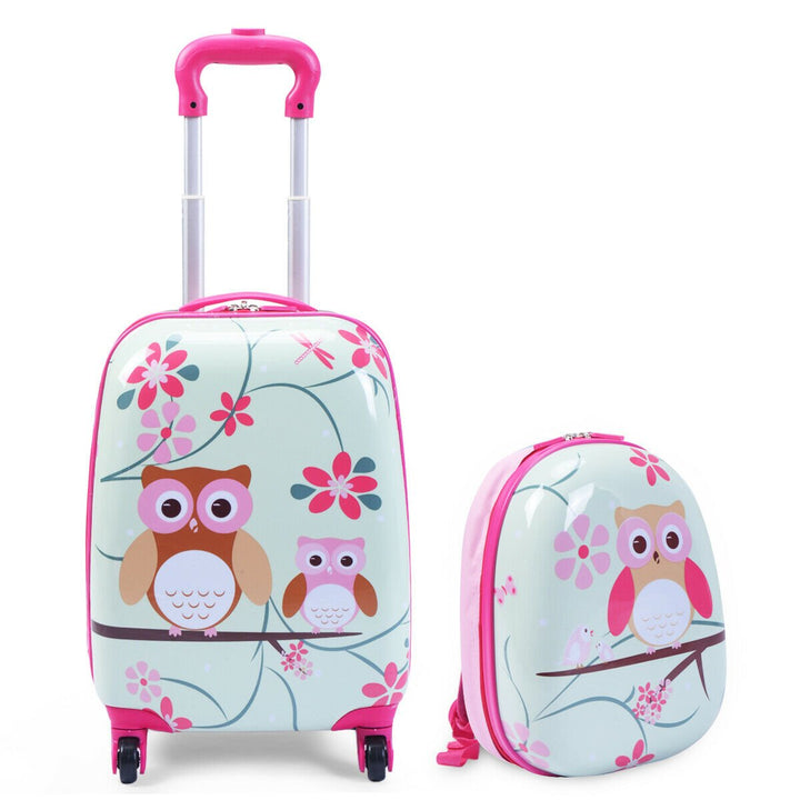 Costway 2Pc 12 16 Kids Luggage Set Suitcase Backpack School Travel Trolley ABS pinkpinkandlight greendark bluelight Image 1