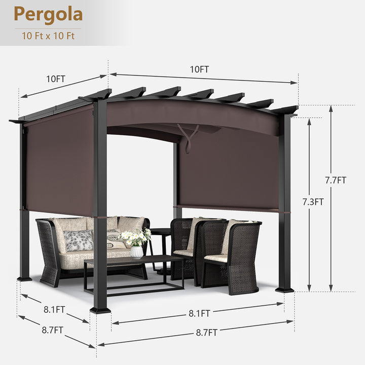 10 x 10ft Patio Pergola Gazebo Sun Shade Shelter W/Retractable Canopy Image 4