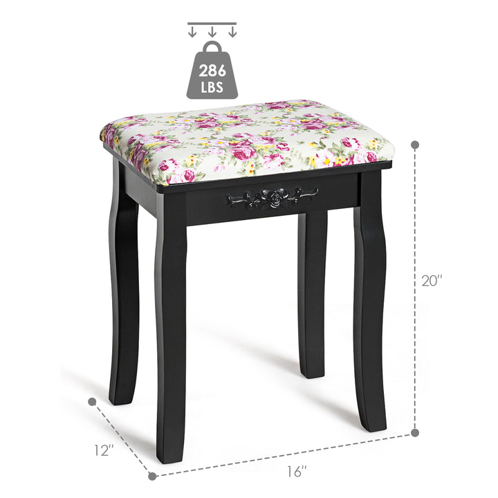 Vanity Wood Stool Padded Chair Makeup Piano Seat Black Image 7