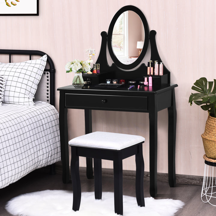 Wooden Vanity Makeup Dressing Table Stool Set bathroom Black Image 3