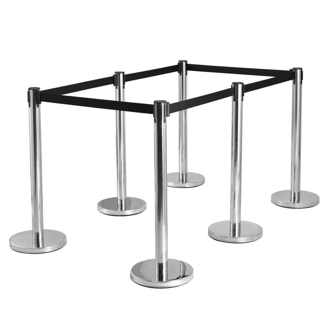 6Pcs Stanchion Posts Queue Pole Retractable Black Belt Crowd Control Barrier Image 2