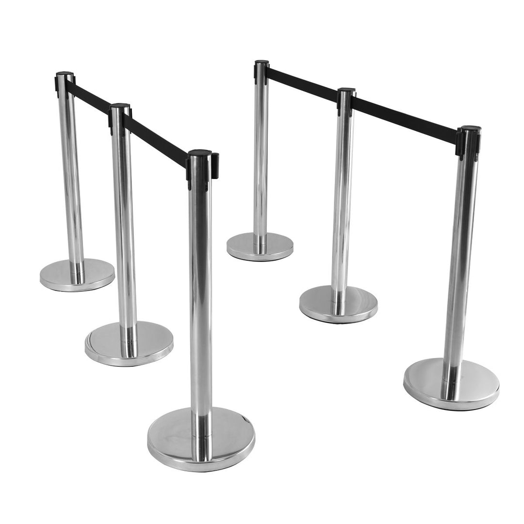 6Pcs Stanchion Posts Queue Pole Retractable Black Belt Crowd Control Barrier Image 4