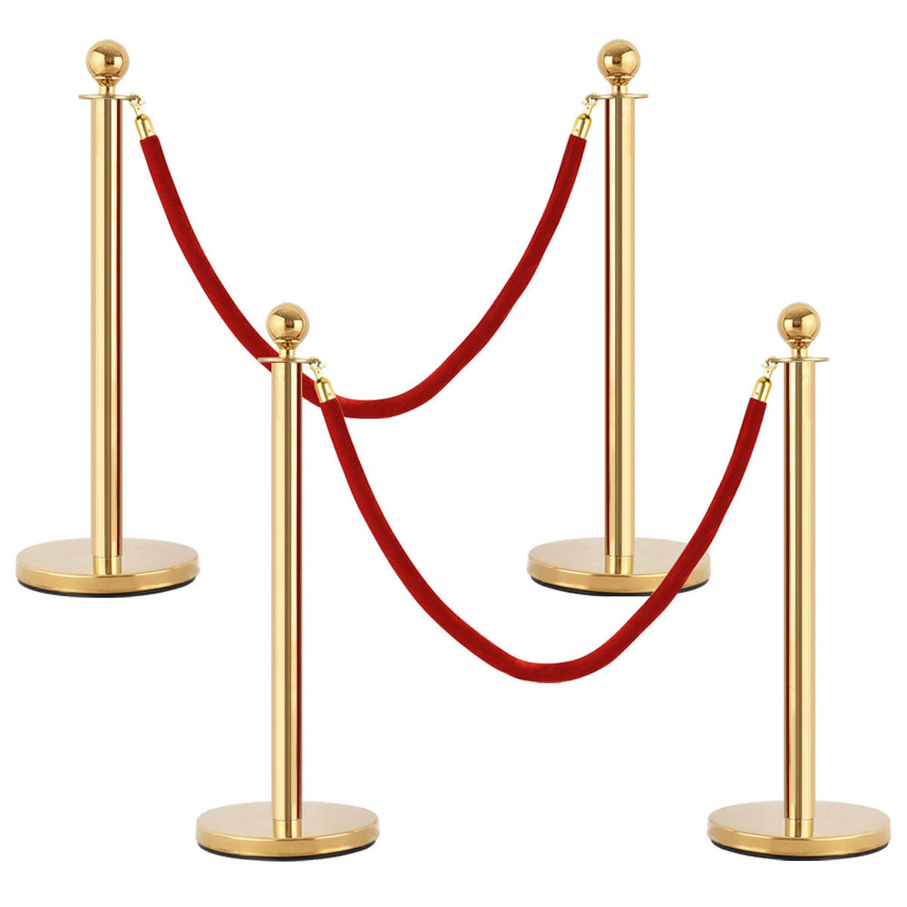 4Pcs Stanchion Posts Queue Pole Retractable 2 Velvet Ropes Crowd Control Barrier Image 2