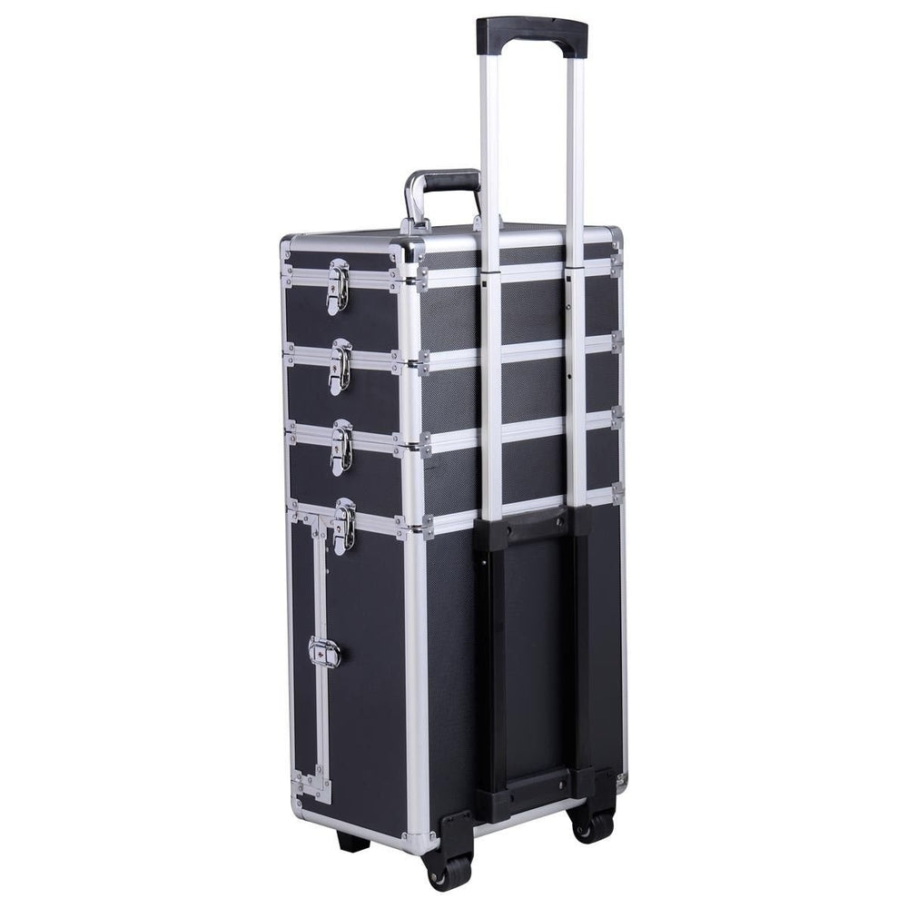 4in1 Interchangeable Pro Aluminum Rolling Makeup Case Cosmetic Train Box Trolley (Black Diamond) Image 2