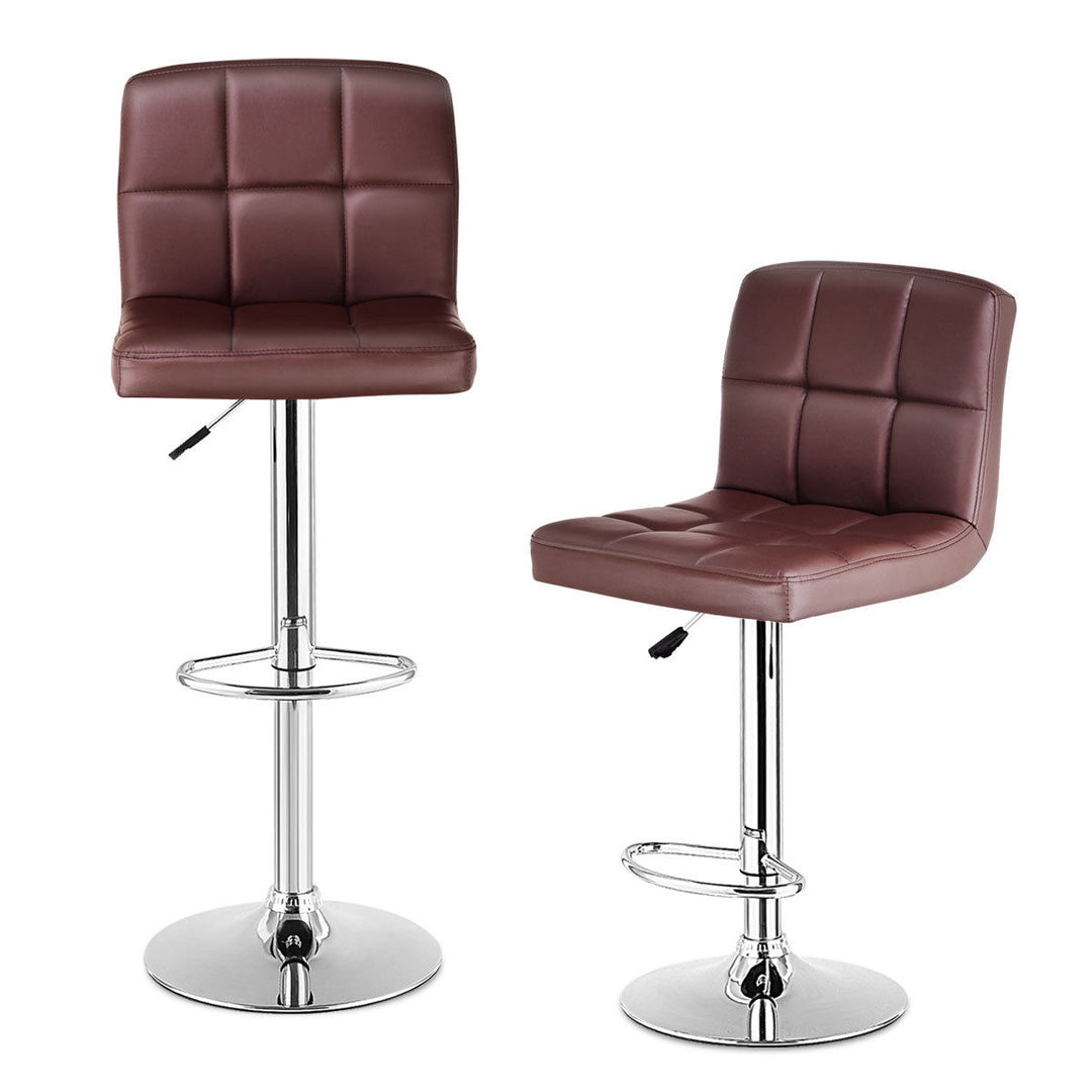 Set Of 2 Bar Stools PU Leather Adjustable Barstool Swivel Pub Chairs Brown Image 3