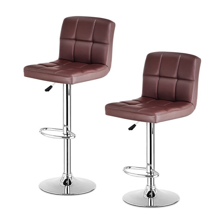 Set Of 2 Bar Stools PU Leather Adjustable Barstool Swivel Pub Chairs Brown Image 4