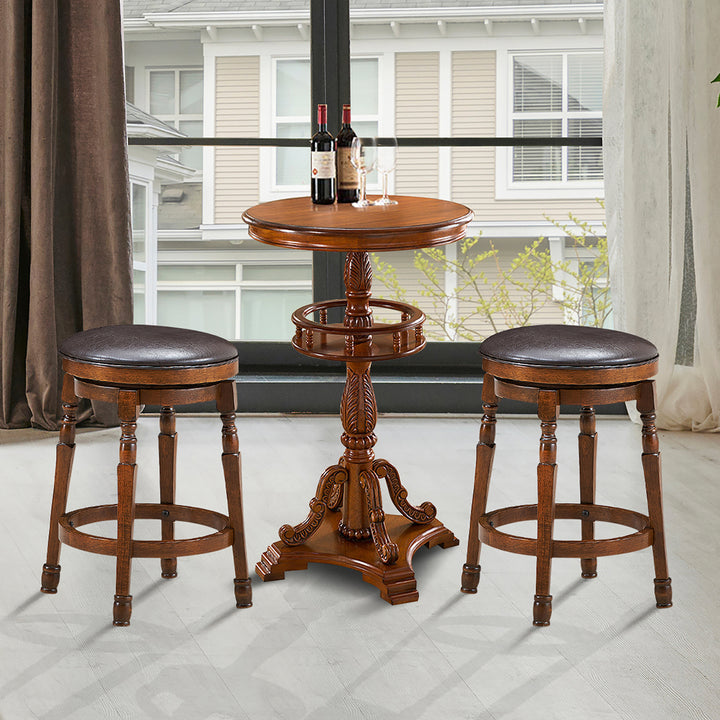 Set of 2 24 Swivel Bar Stool Leather Padded Dining Kitchen Pub Chair Backless Image 3