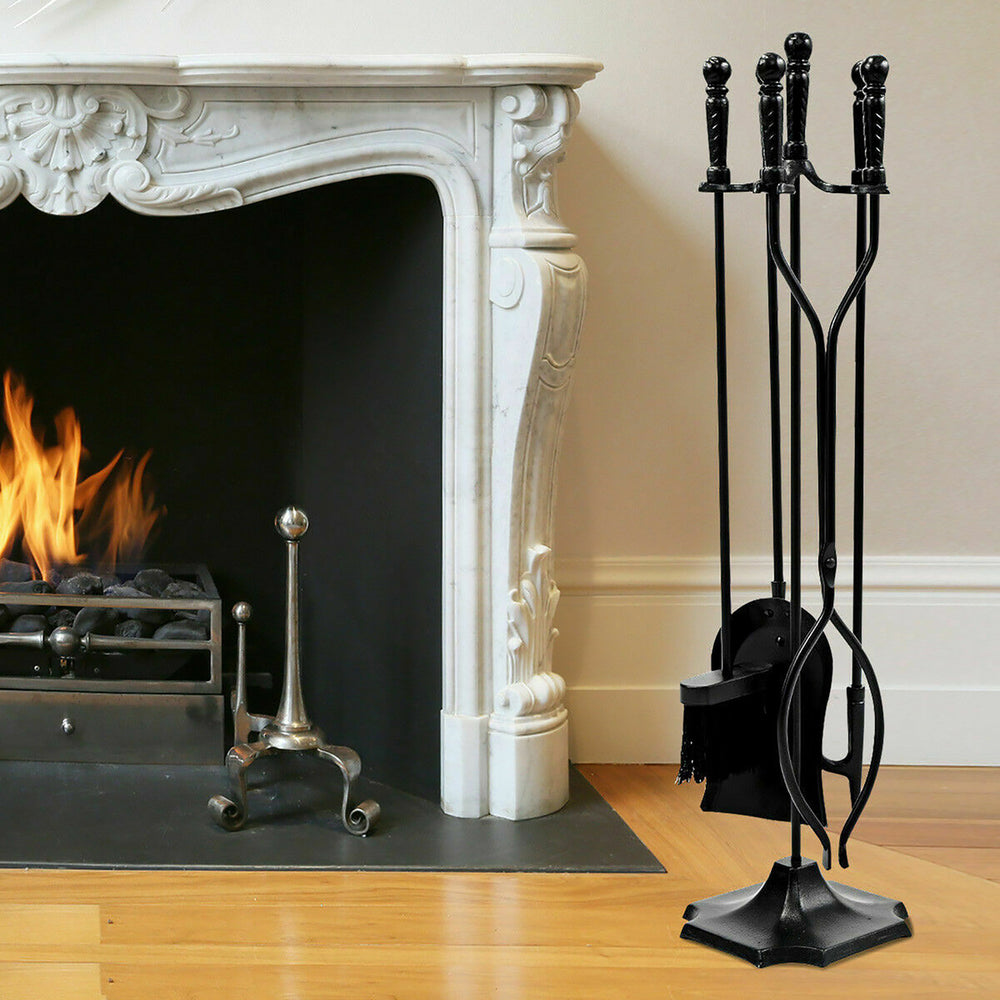 5 PCS Hearth Tool Fireplace Set Fire Tools Set Black Home 31 Pedestal Base Image 2