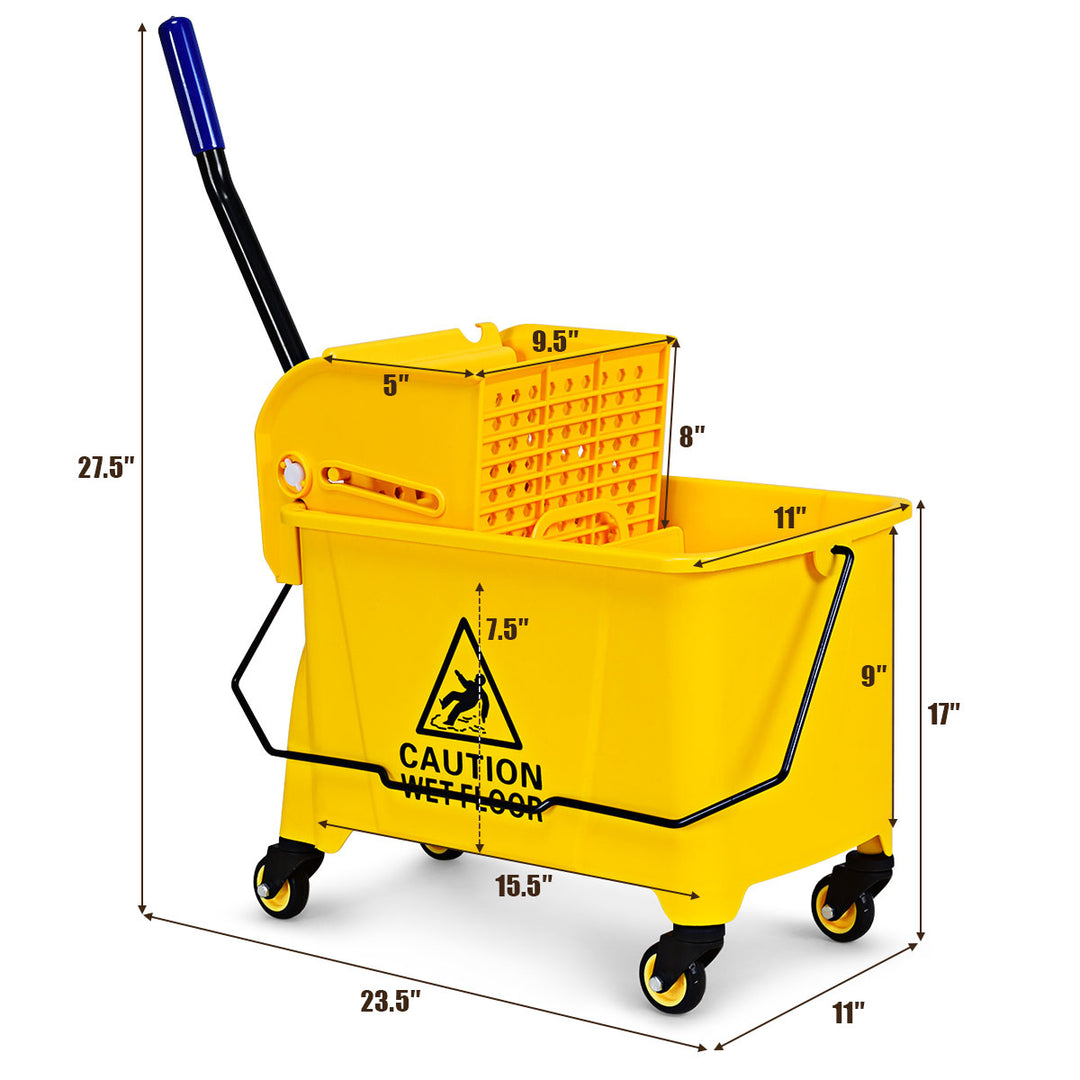 Commercial Mop Bucket Side Press Wringer on Wheels 21 Quart Yellow w/ Panel Image 2