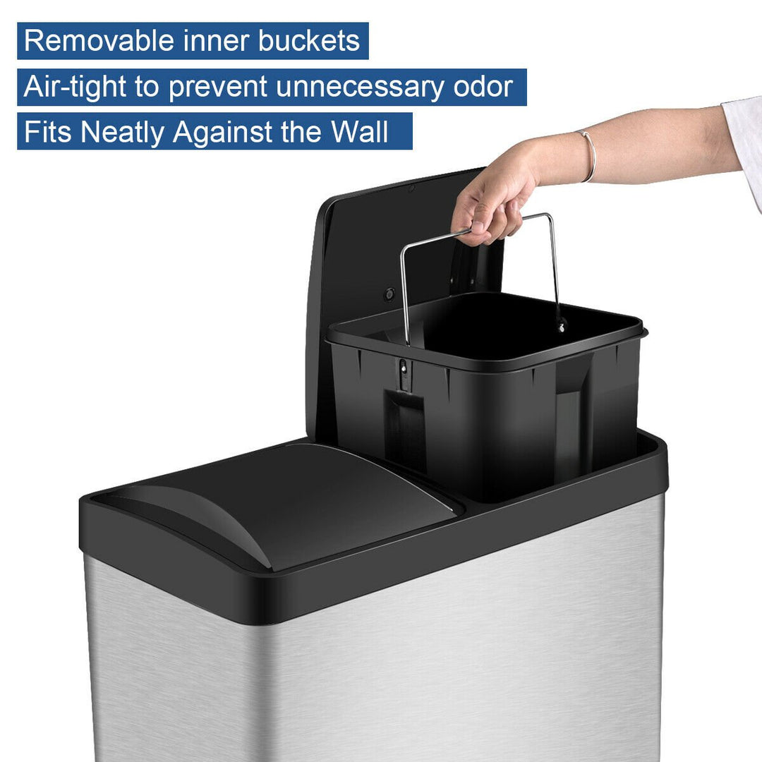 16 Gallon Dual Step Trash Can Stainless Steel Double Bucket Recycling Pedal Bin Image 9