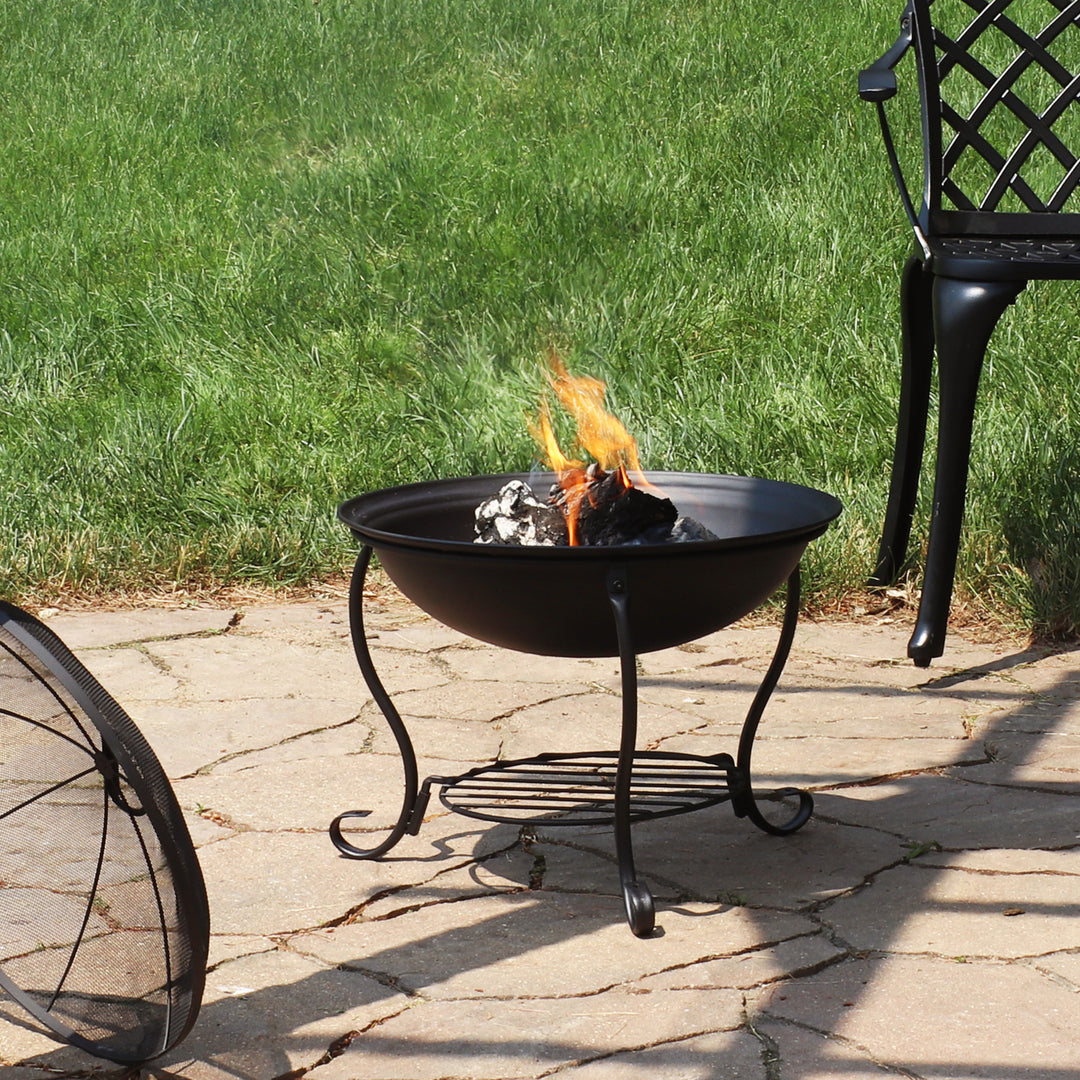 Sunnydaze 18 in Steel Fire Pit Bowl with Stand, Screen, Grate, and Poker Image 5