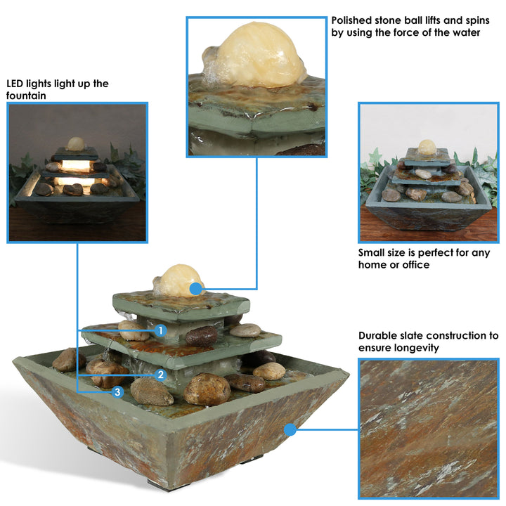 Sunnydaze Ascending Slate Indoor Water Fountain with LED Light - 8 in Image 4