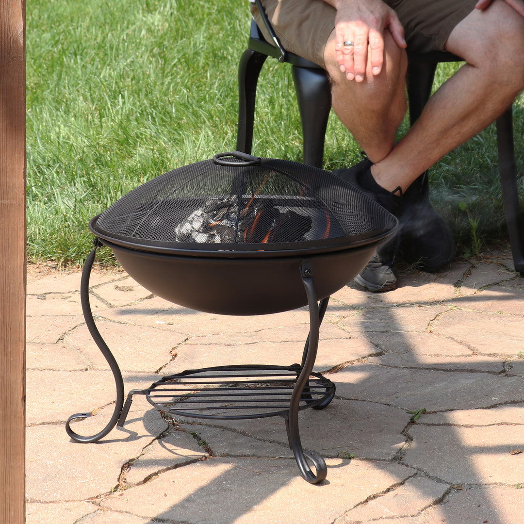 Sunnydaze 18 in Steel Fire Pit Bowl with Stand, Screen, Grate, and Poker Image 6