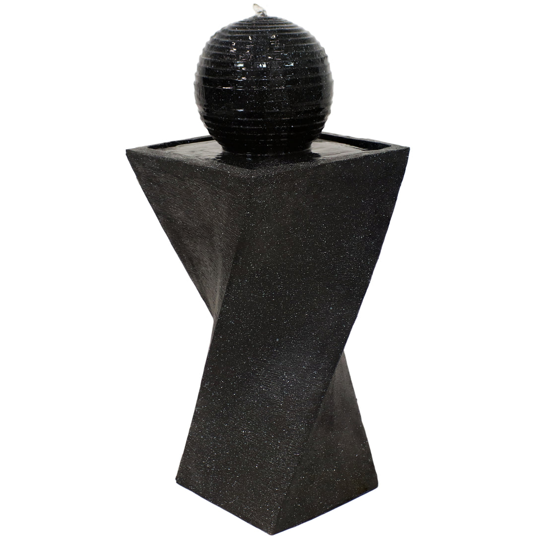 Sunnydaze Black Ball Solar Water Fountain with Battery/LED Lights - 32 in Image 1