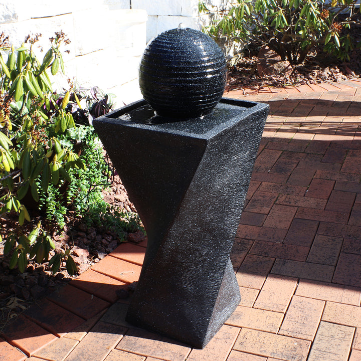 Sunnydaze Black Ball Solar Water Fountain with Battery/LED Lights - 32 in Image 4