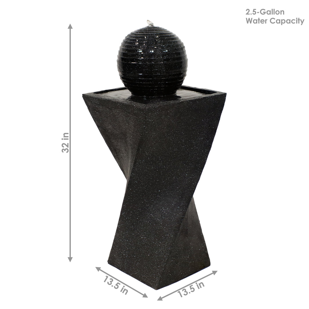 Sunnydaze Black Ball Solar Water Fountain with Battery/LED Lights - 32 in Image 3