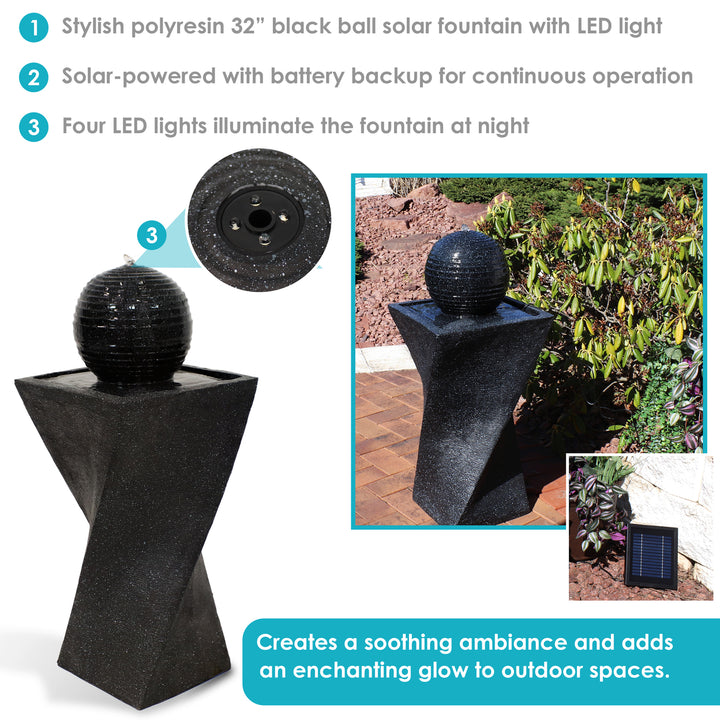 Sunnydaze Black Ball Solar Water Fountain with Battery/LED Lights - 32 in Image 2