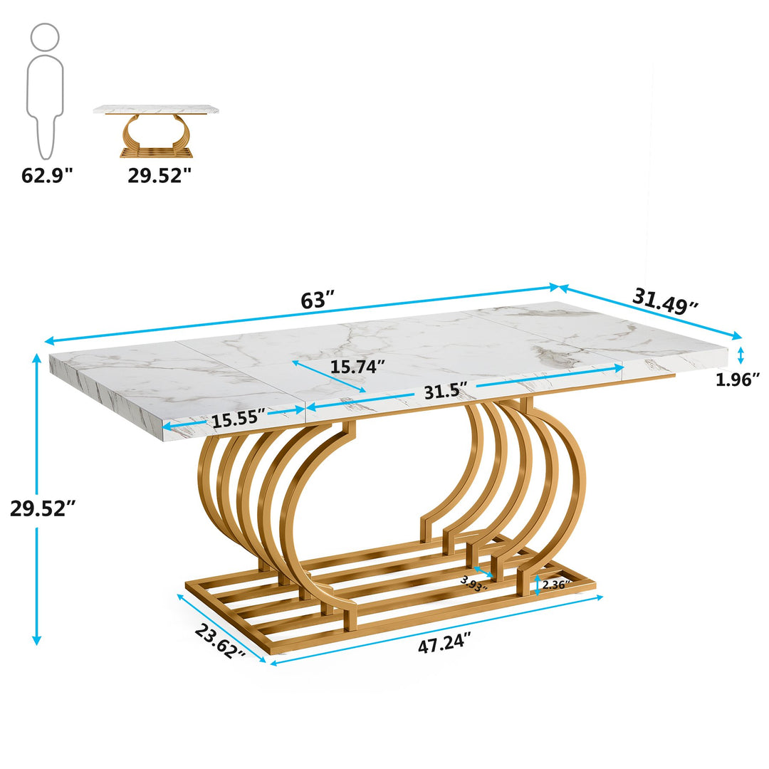 Tribesigns Modern Dining Table, 63 inch Faux Marble Wood Kitchen Table for 6-8 People Image 2