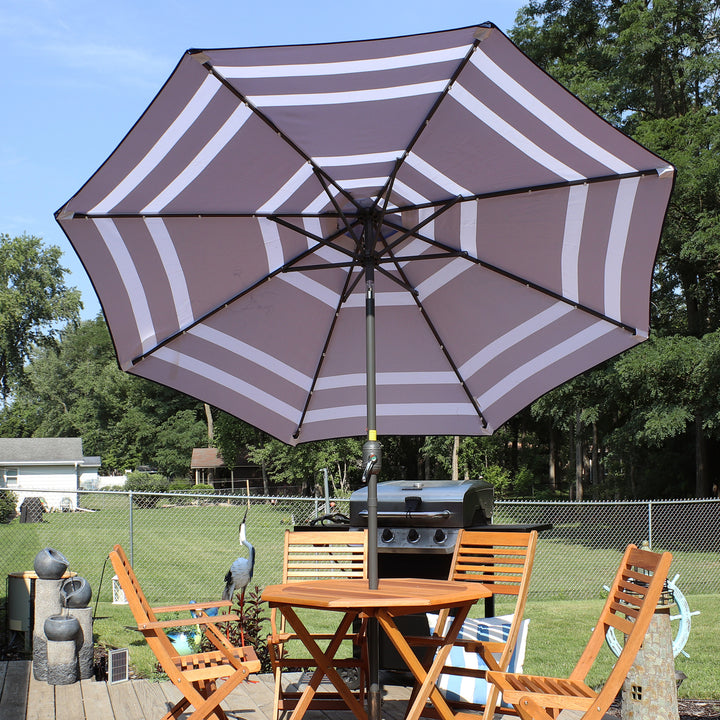 Sunnydaze 9 ft Solar Patio Umbrella with Lights, Tilt, and Crank - Navy Image 10