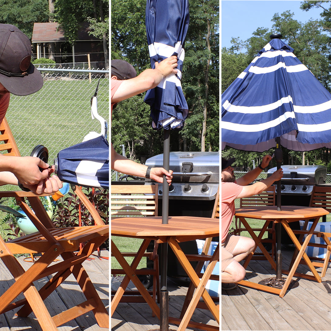 Sunnydaze 9 ft Solar Patio Umbrella with Lights, Tilt, and Crank - Navy Image 8