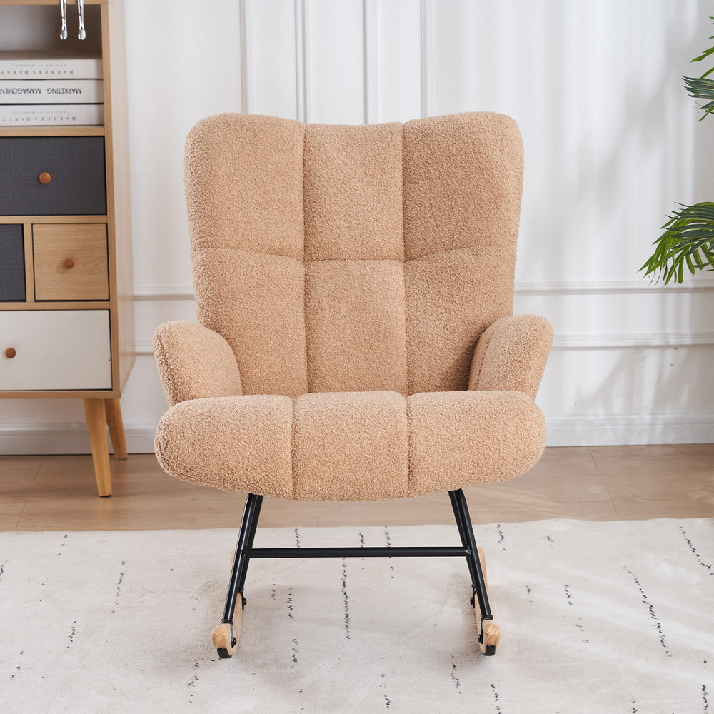 Modern Teddy Velvet Rocking Accent Chair Upholstered Rocking Glider Chairs Nursery Comfy Rocker Armchair Side Chair Image 2