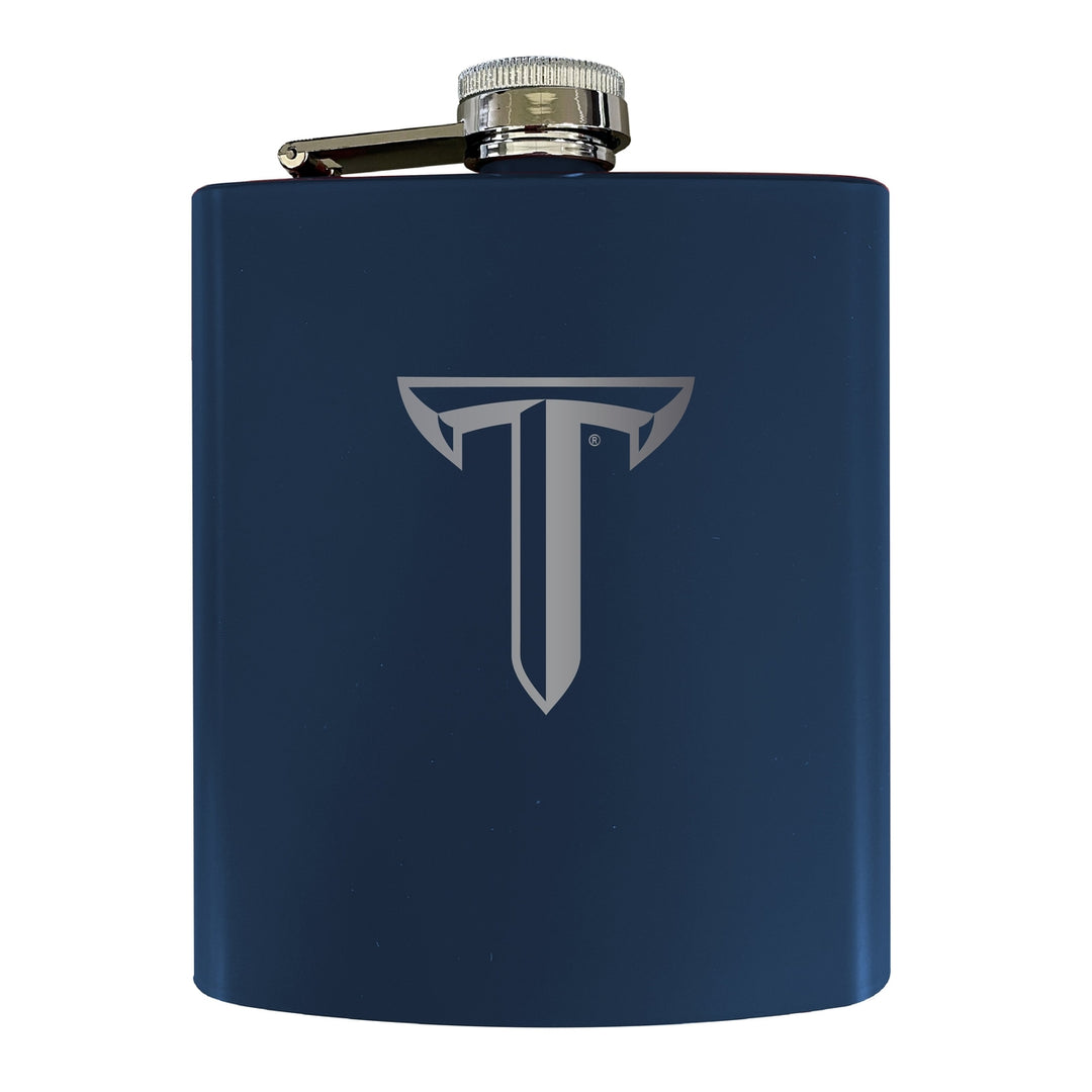 Troy University Stainless Steel Etched Flask 7 oz - Officially Licensed, Choose Your Color, Matte Finish Image 2