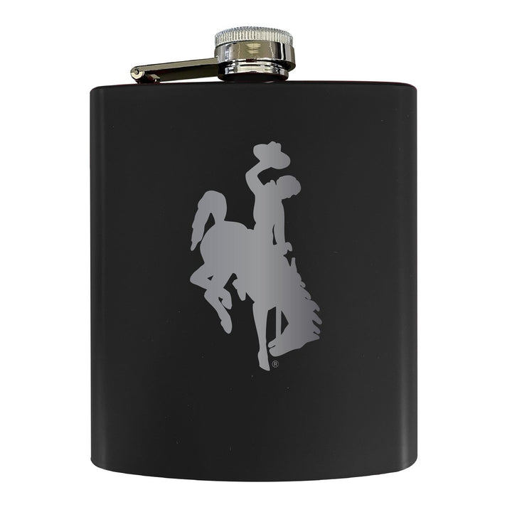 University of Wyoming Stainless Steel Etched Flask 7 oz - Officially Licensed, Choose Your Color, Matte Finish Image 1