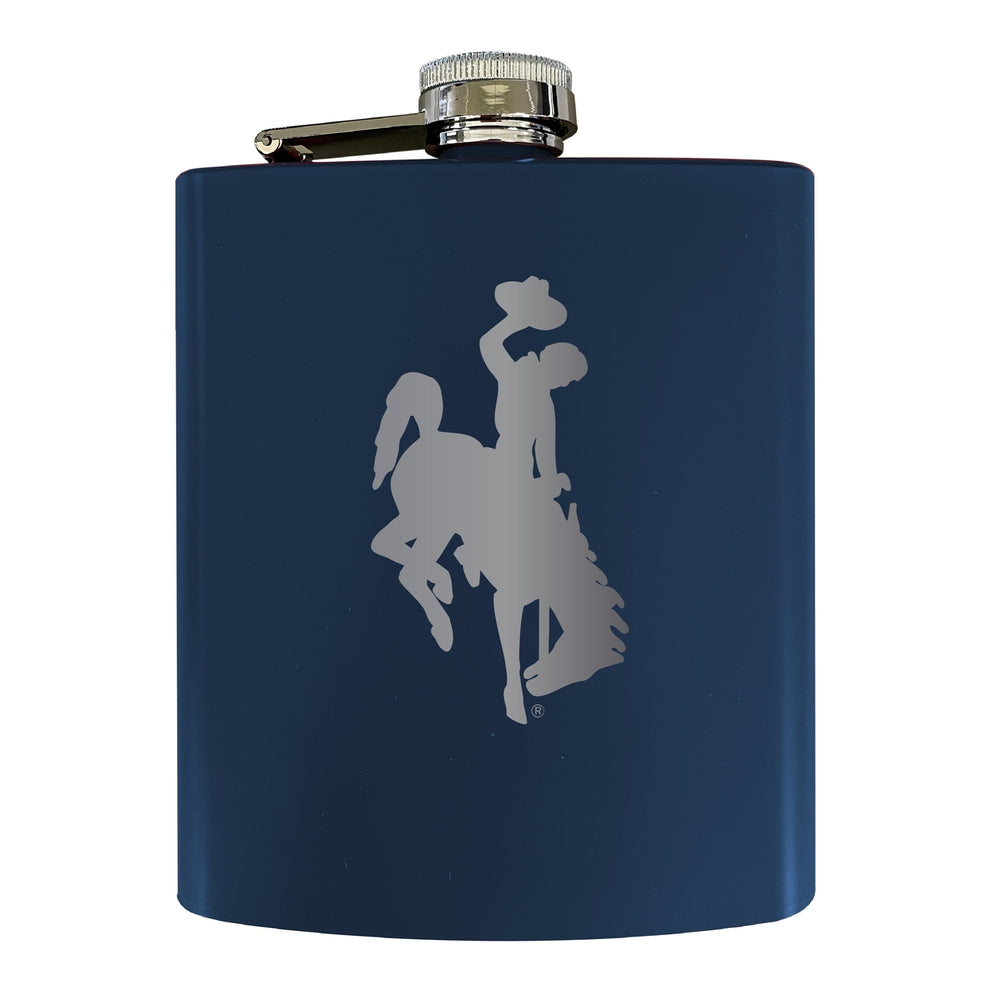 University of Wyoming Stainless Steel Etched Flask 7 oz - Officially Licensed, Choose Your Color, Matte Finish Image 2